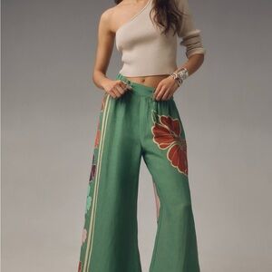 FARM RIO LINEN floral Green Wide-Leg Pants